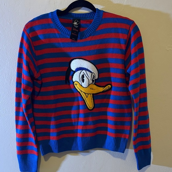 Disney Donald Duck Blue and Red Striped Crewneck Sweater - Picture 1 of 3